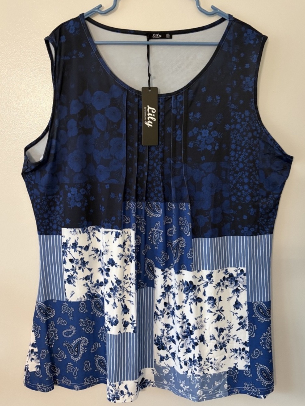 NWT Lily by Firmiana Women's 4XL Blue White Cottagecore Tunic Sleeveless Pleated